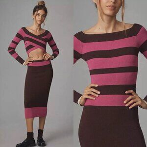 NWT Anthropologie Le Superbe Fall In Rib Midi Dress XS Knit Reversible Pink $295